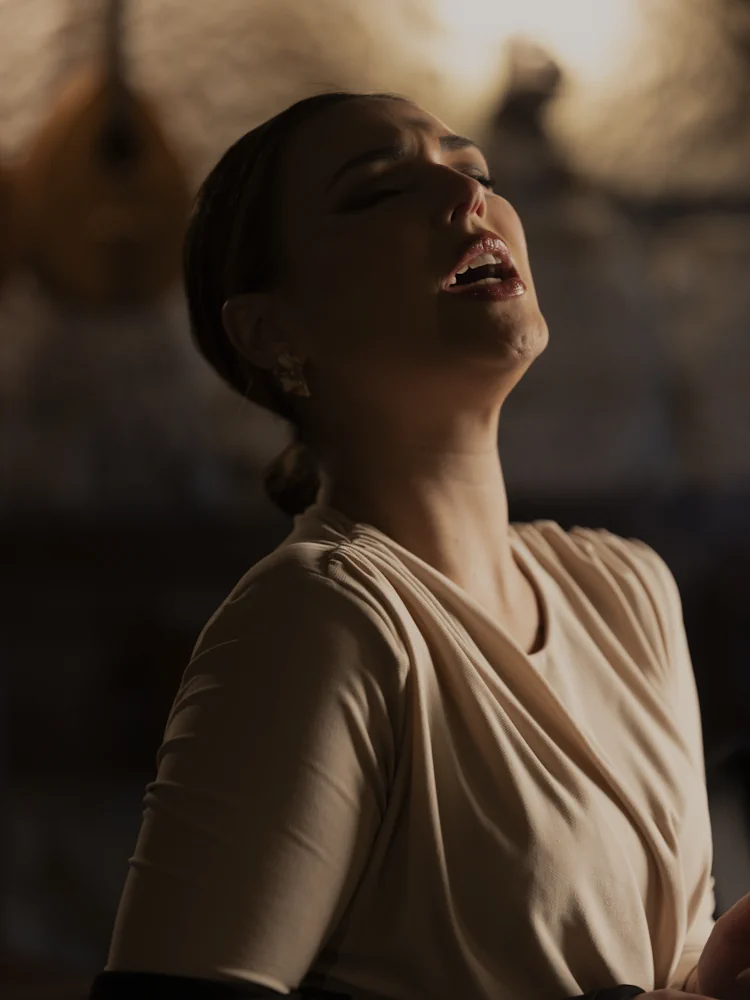 Fadista a cantar num concerto de fado no Porto